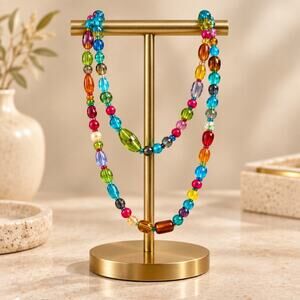 Vintage New Multicolor Glass Bead Long Necklace